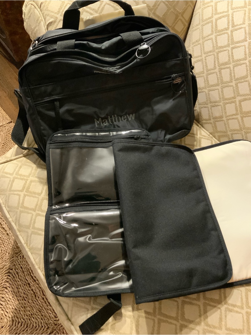 Lands' End Black Diaper Bag! Shaped like a Briefcase! Personalized Matthew.